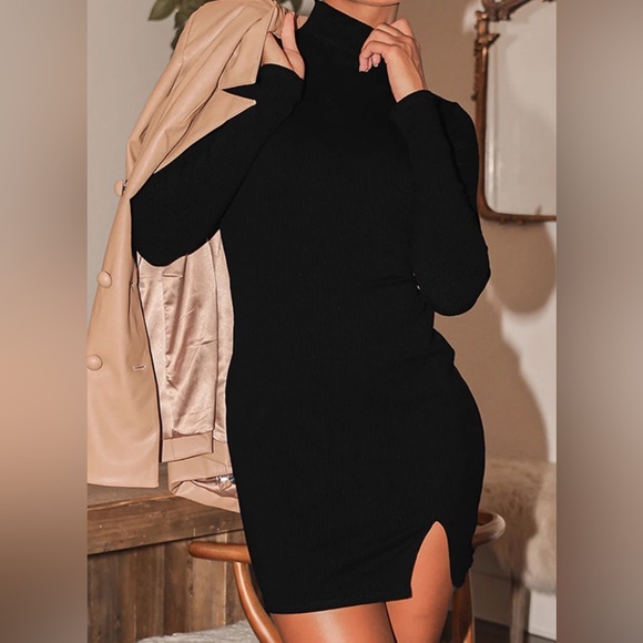 Lulu's Black Ribbed Turtleneck Dress - Picture 2 of 4